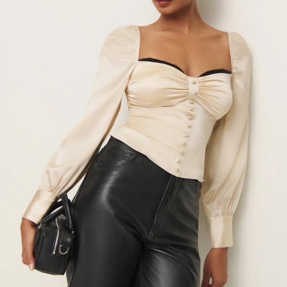Reformation Chiara Silk Top Ivory - Size 10
